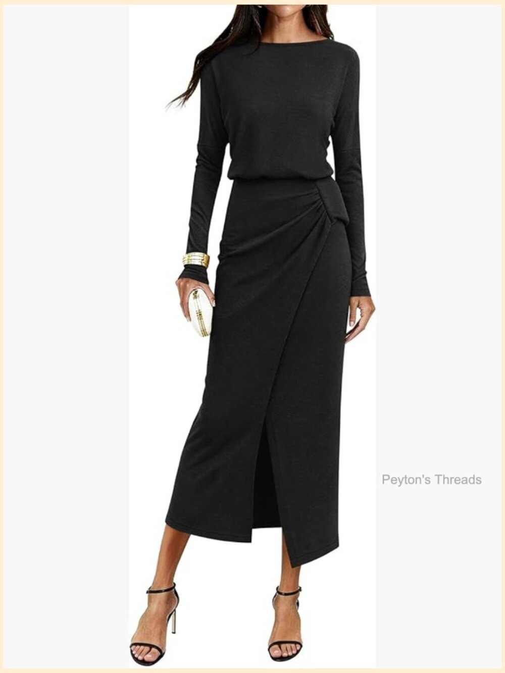 Long Sleeve Wrap Ruched Slit Maxi Dress for Women Cocktail Wedding Guest